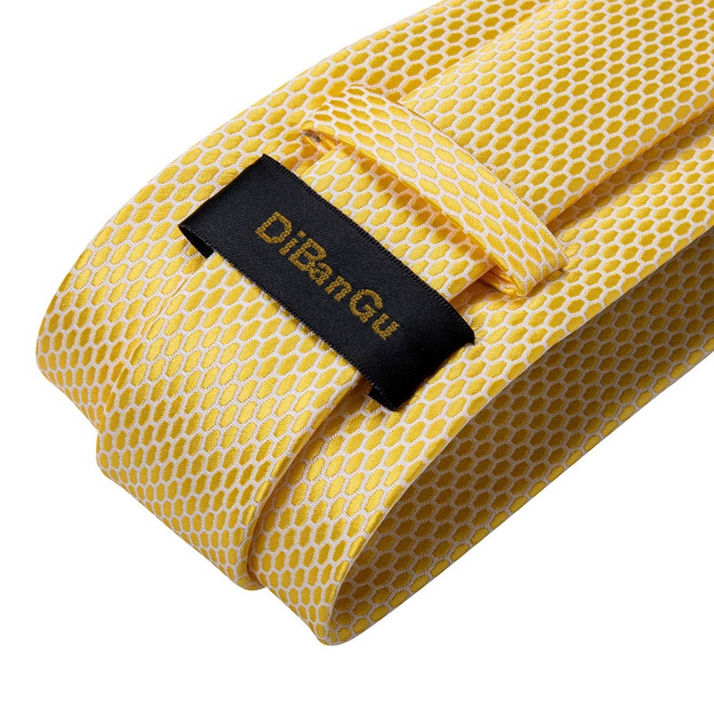 DiBanGu Silk Ties for Men Necktie and Lapel Pin Brooch Set Formal Woven Paisley Plaid Striped Solid Tie Wedding Party, Mustard Yellow - Image 5